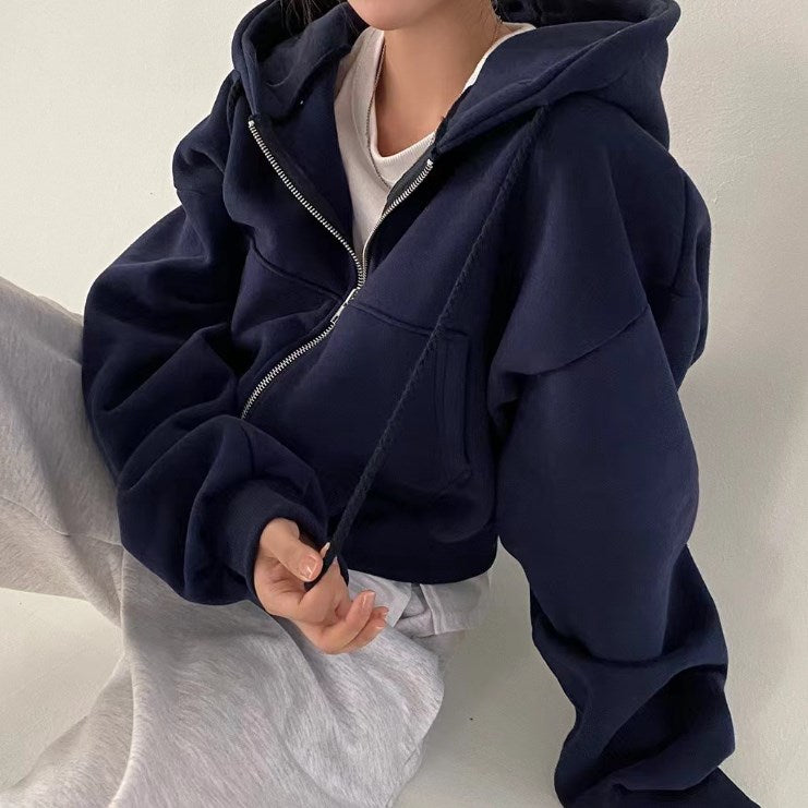 Women's full-zip fleece hoodie, back view