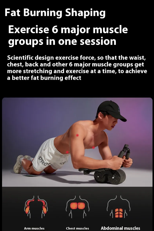 Person using automatic rebound ab wheel roller on the floor for core workout