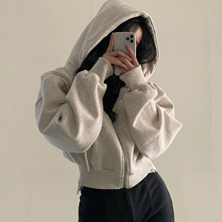 Autumn retro women's zip hoodie, flat lay