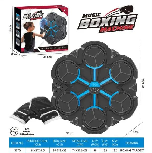 Boxing target machine product box and six-pad wall device, with gloves