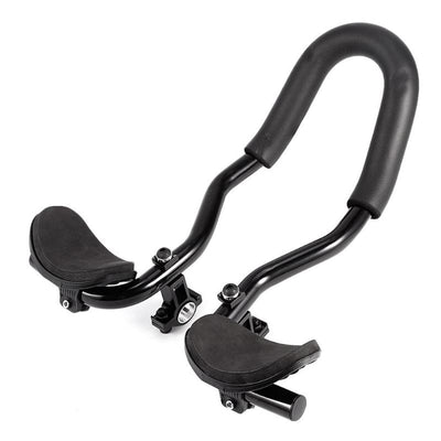 Black aero handlebar extension rest with two comfort pads and mounting clamps