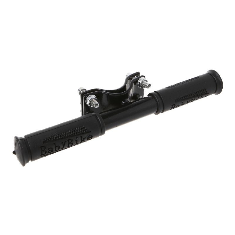 Kids scooter handlebar with black textured grips and folding fork bracket