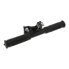 Kids scooter handlebar with black textured grips and folding fork bracket