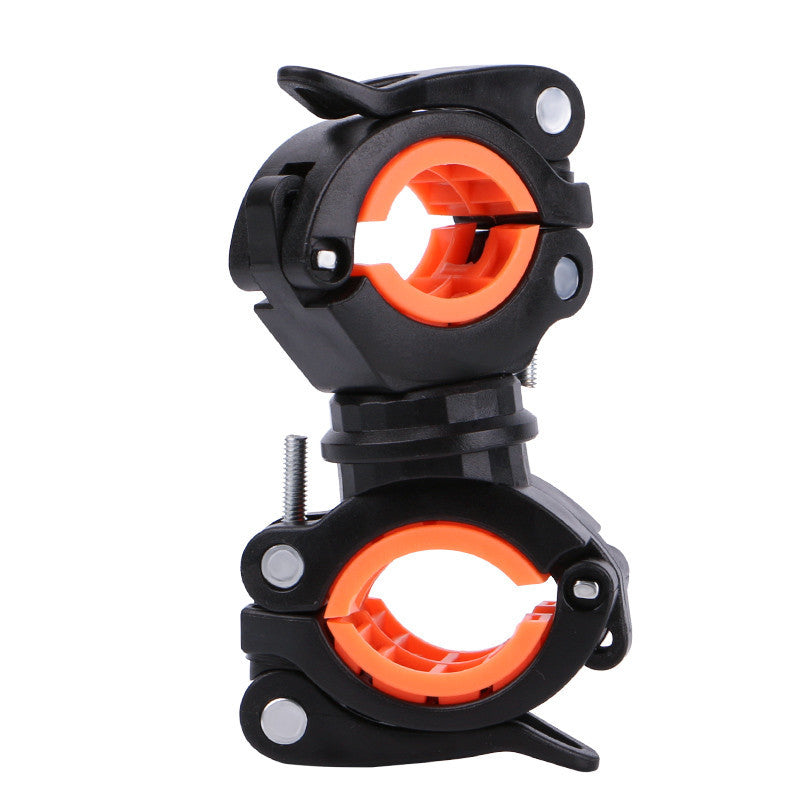 Black bike light mounting bracket with orange inner rings and top handle