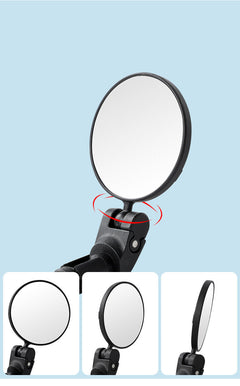 Convex bike rearview mirror with foldable mount and rotating adjustment arrows