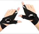Black LED flashlight gloves set with ON/OFF controls on palm lighting modules