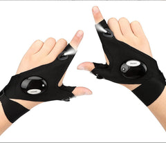 Black LED flashlight gloves set with ON/OFF controls on palm lighting modules