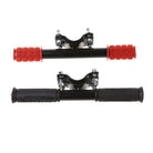 Kids scooter handlebar with red grips and black fork assembly with clamps