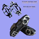 Black ice cleats with steel teeth and elastic straps for winter shoe grip