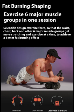 Person using automatic rebound ab wheel roller on the floor for core workout