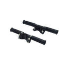Kids scooter handlebar with black textured grips and folding fork assembly