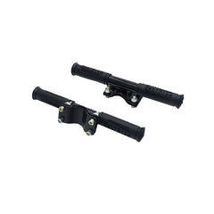 Kids scooter handlebar with black textured grips and folding fork assembly