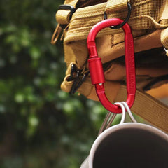Red thickened D-shaped locking carabiner with metal gate