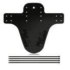 Carbon fiber front mudguard with drilled holes and dark logo, plus 4 mounting straps