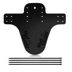 Carbon fiber front mudguard with drilled holes and dark logo, plus 4 mounting straps