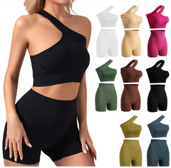 Women's Shockproof Sports Bra & Fitness Outfit – Off-Shoulder Workout Suit for Gym & Yoga