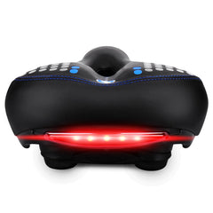 Black bike saddle with rear red safety light strip