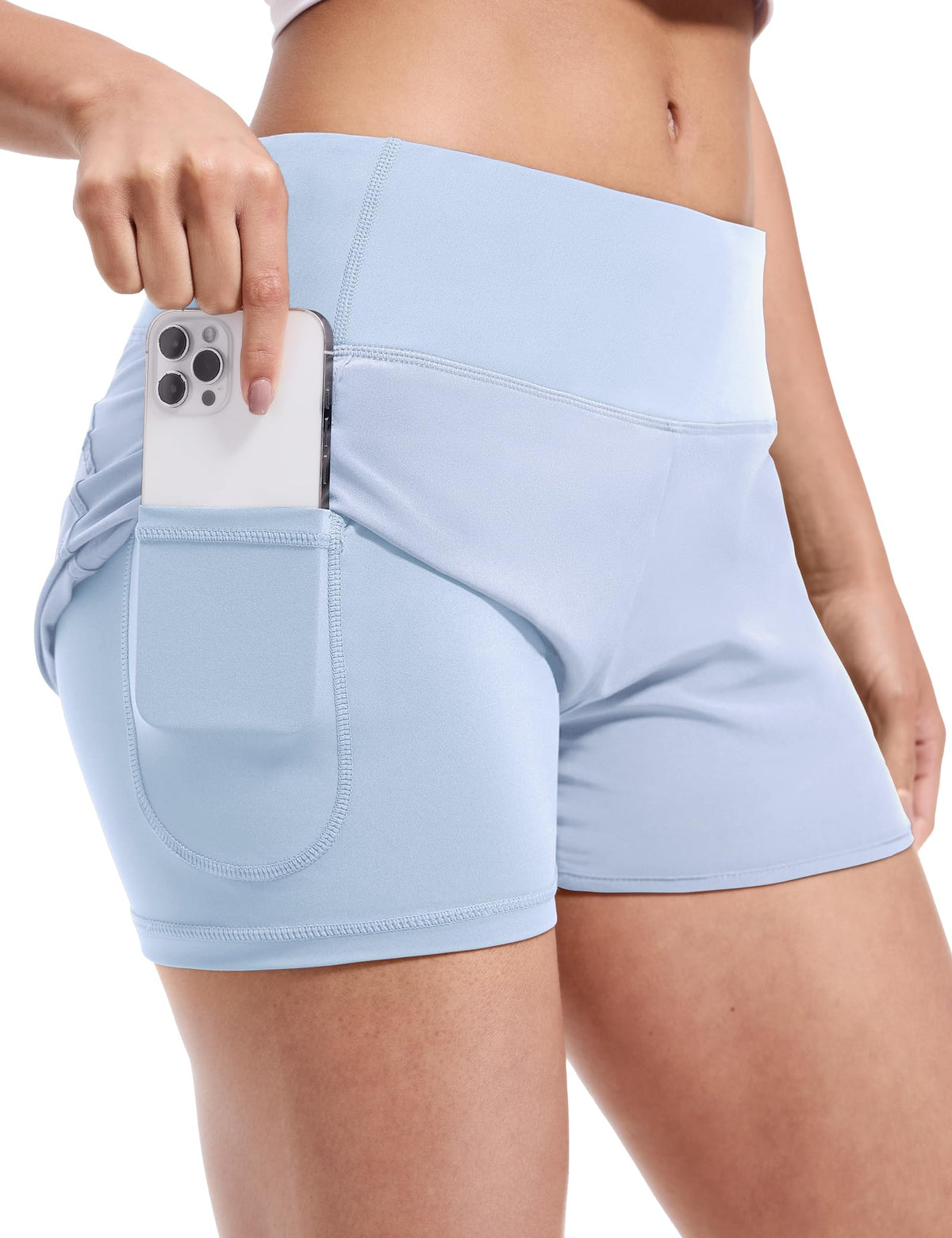 Women's 2-in-1 athletic running shorts, back view
