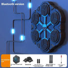 Boxing target machine with six circular striking pads and blue LED accents