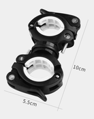 Black universal bike phone holder clamps shown with dimensions 5.5 cm and 10 cm