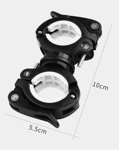 Black universal bike phone holder clamps shown with dimensions 5.5 cm and 10 cm