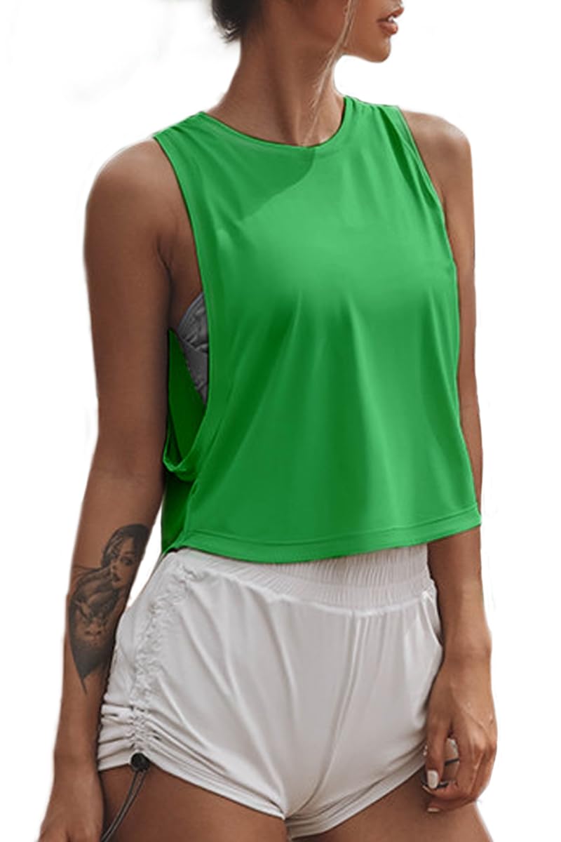 Women's cropped workout tank top, back view