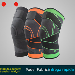 Set of basketball knee braces with black fabric and orange, green, and gray trim