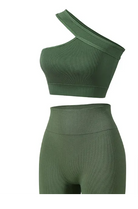 Women's off-shoulder shockproof sports bra and fitness outfit, back view