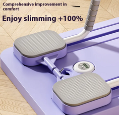 Purple ab roller kneeling board with textured gray foot platforms and handle attachment