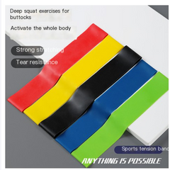Multi-color resistance loop band set with red, yellow, black, blue, and green bands