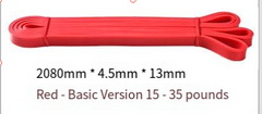 Red latex resistance loop band with loop end, folded and secured