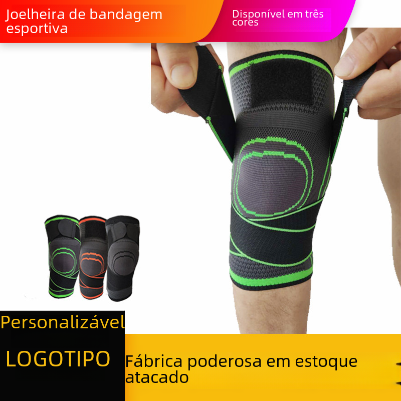Lace-up knee brace with green trim and circular padding on black fabric