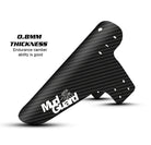 Carbon fiber mudguard with 0.8mm thickness text, MXGuard logo, and mounting holes