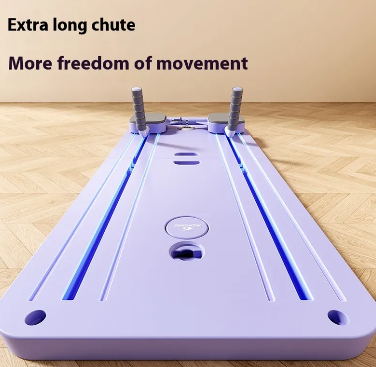 Light purple ab roller fitness board with long rails and two raised handle posts