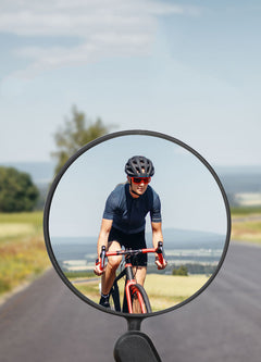 Round convex bike rearview mirror mounted on handlebar, black housing