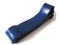 Blue latex resistance loop band, bundled strap with visible loop ends