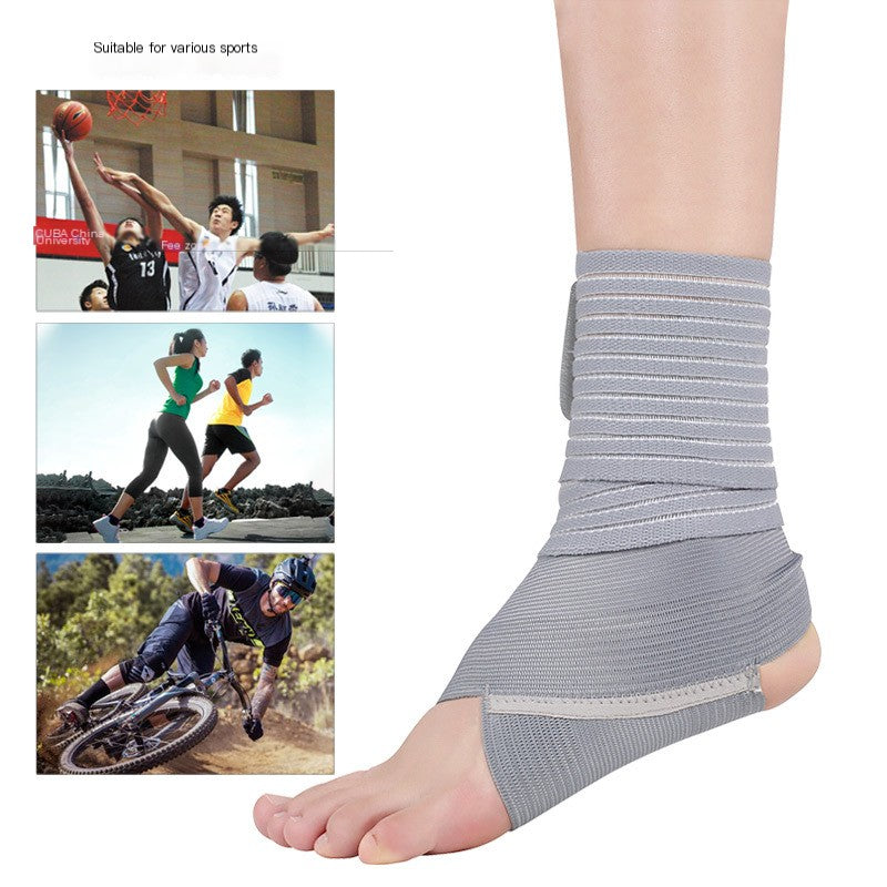 Gray ankle support brace wrapped around the foot and lower leg.