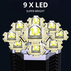 Multi-LED flashlight head with bright yellow-white LED bulbs