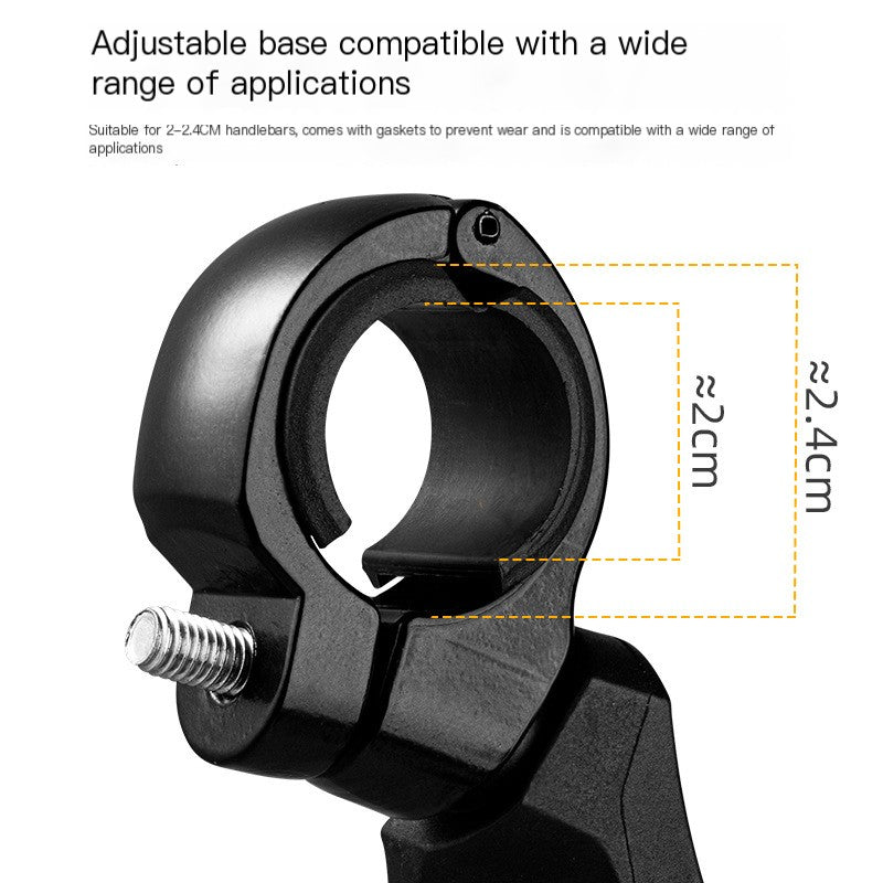 Black handlebar mounting clamp for bicycle rearview mirror with size markings