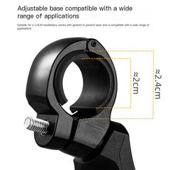 Black handlebar mounting clamp for bicycle rearview mirror with size markings