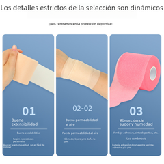 Athletic sponge skin tape strip in beige, being applied to a person’s arm