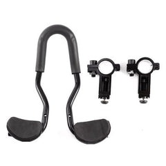Black aero handlebar extension rest with two arm mounts and two curved comfort pads