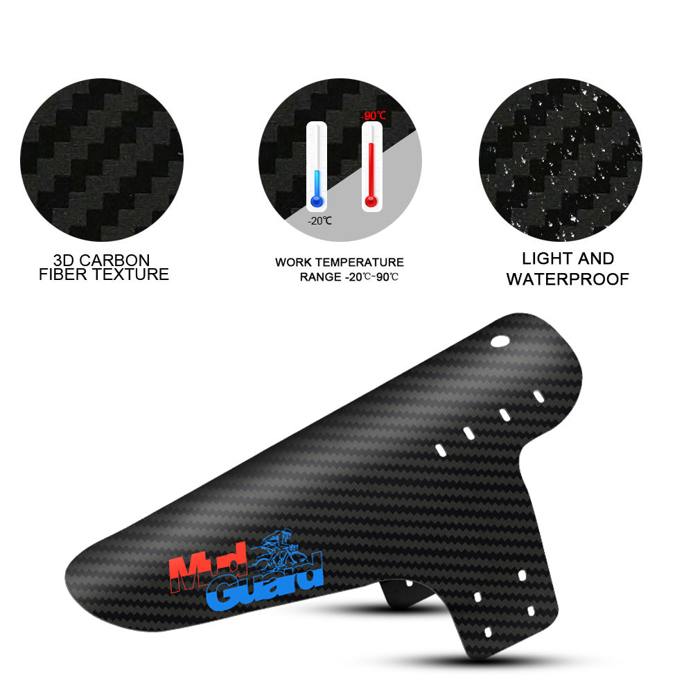 Carbon fiber mudguard with MXGuard logo and vent holes, light and waterproof label