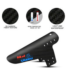 Carbon fiber mudguard with MXGuard logo and vent holes, light and waterproof label