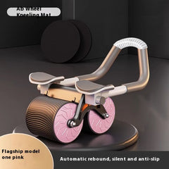 Automatic rebound ab wheel roller with pink resistance wheel and kneeling pad