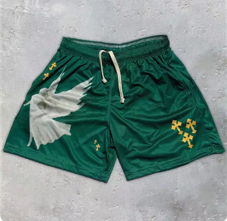 Angel cross graphic print detail on gym shorts