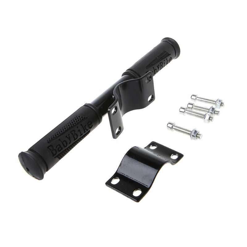 Kids scooter handlebar parts with screws and mounting bracket, black grips