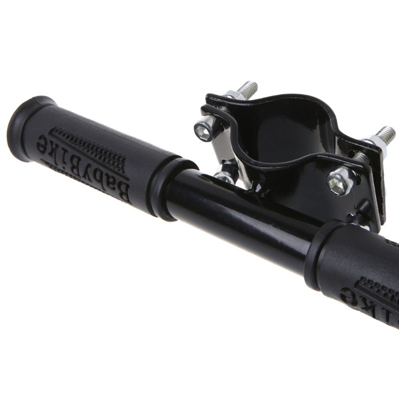 Kids scooter handlebar with black textured grips and metal folding bolts