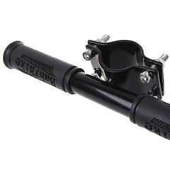 Kids scooter handlebar with black textured grips and metal folding bolts