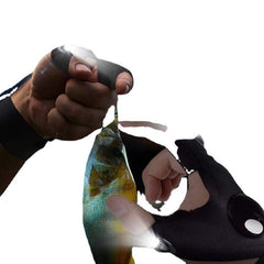 Black LED flashlight gloves on hands with built-in light
